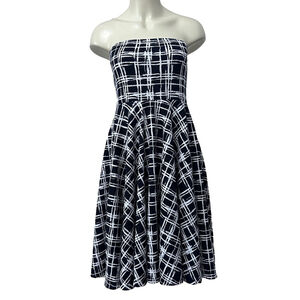 Pretty Young Thing Strapless Black White Plaid Fit & Flare Dress Small